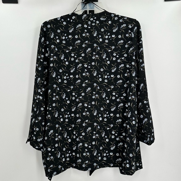 DIVIDED H&M Women’s Black Crepe Fabric w/Blue Floral Print Jacket Size Large - Picture 4 of 16